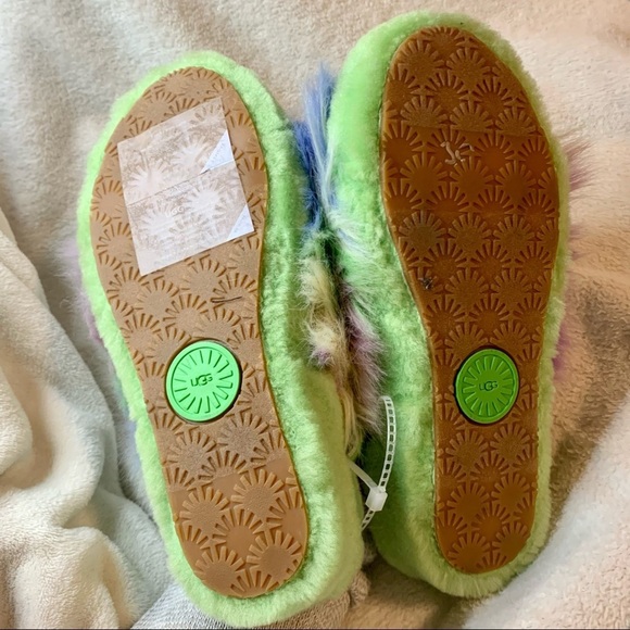 Ugg fluff yeah tie dye fur slides platform slippers size 6 green - Picture 8 of 12